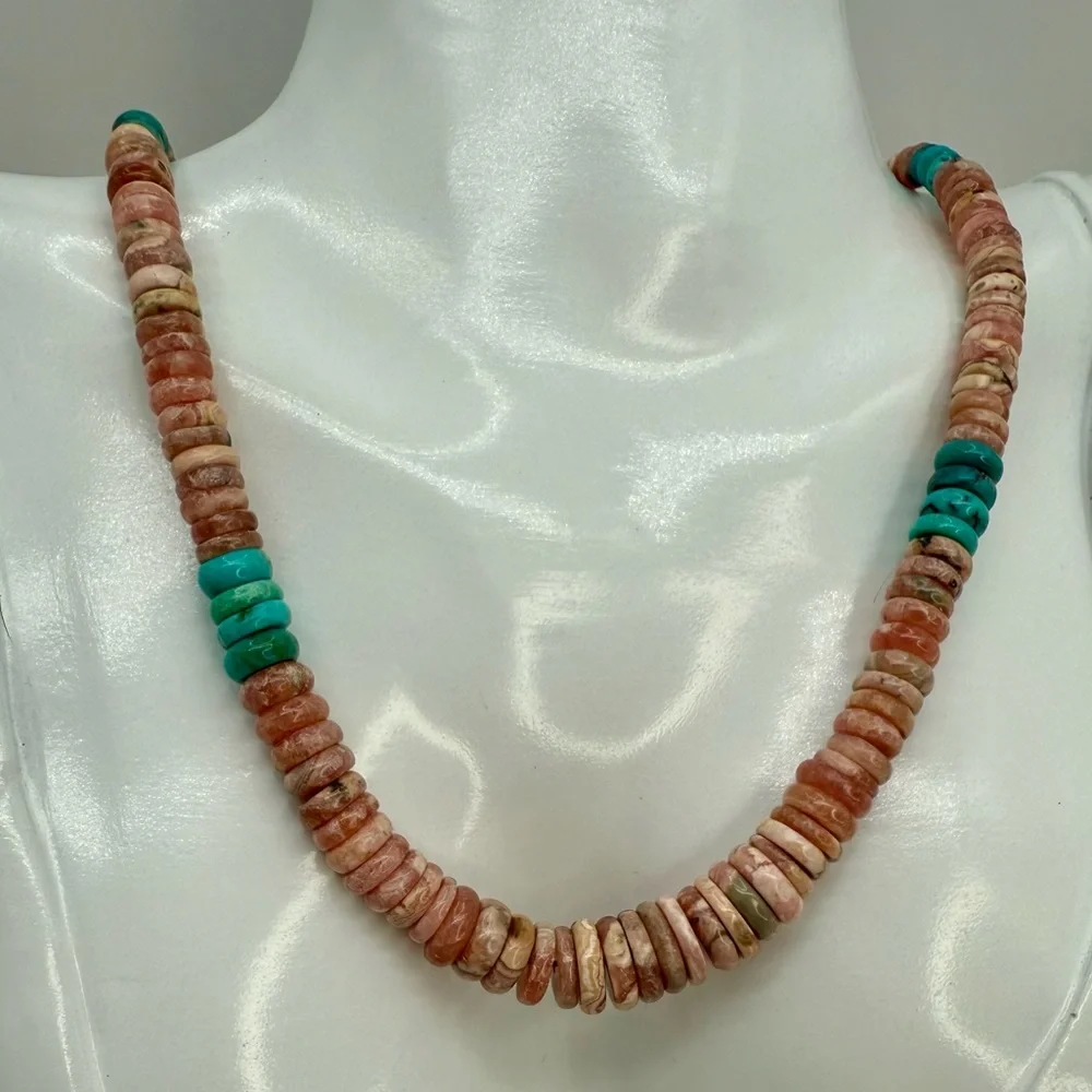 Jay King Mine Finds Argentina Rhodochrosite Turquoise Graduated Beaded Necklace